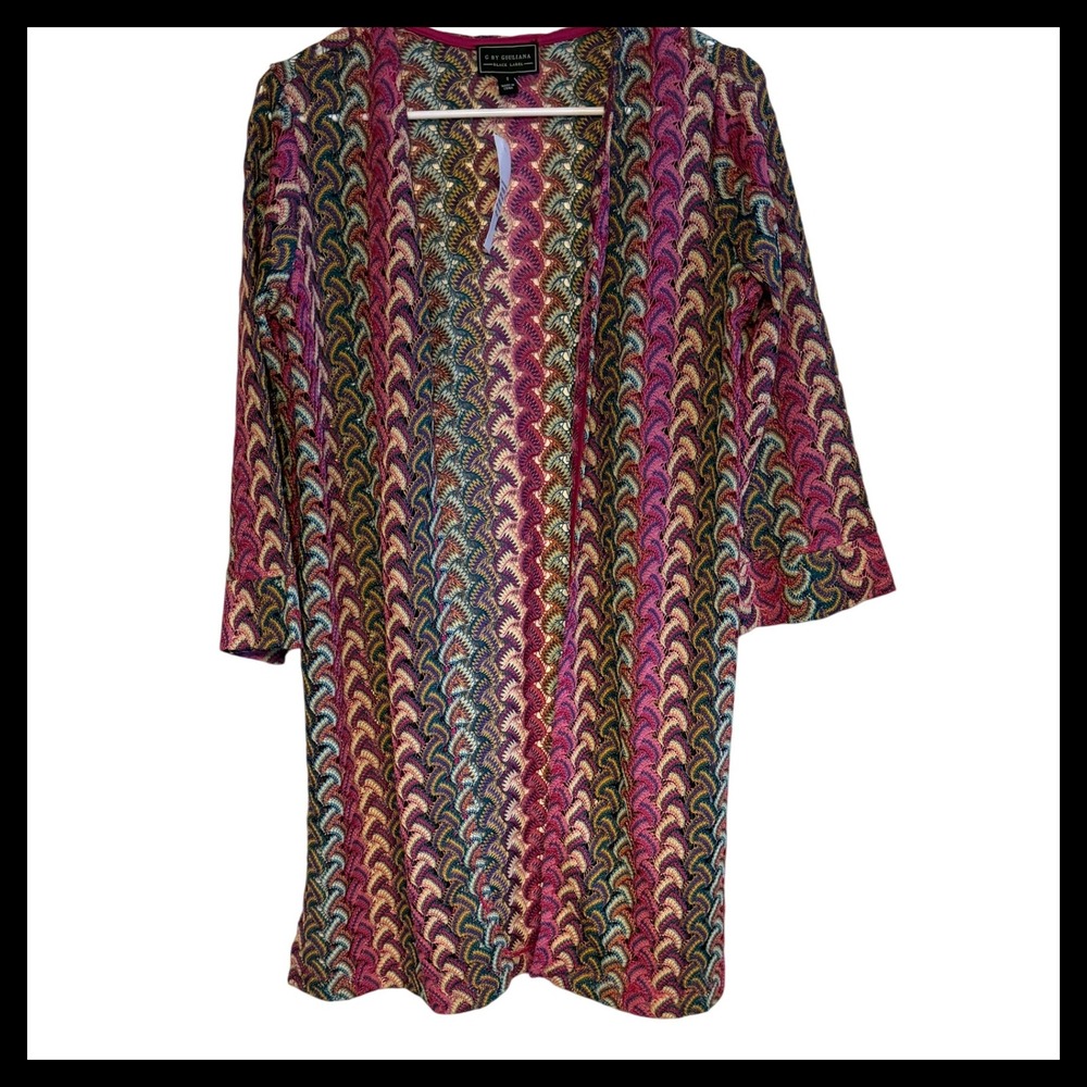 NWT G by Giuliana Black Label Striped Knit Cardigan Open Front Duster Size S